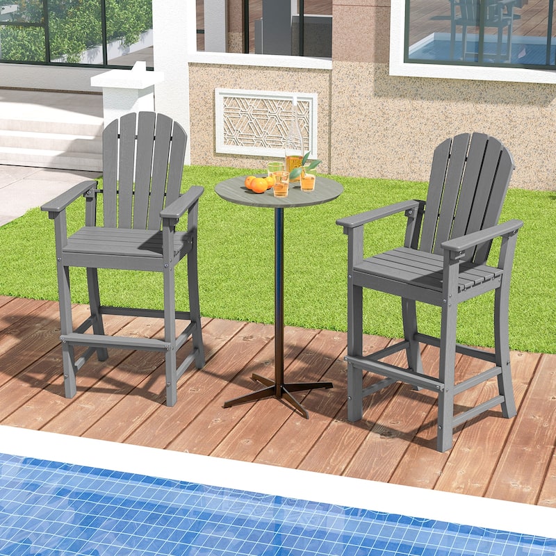 Gymax Set of 2 Patio HDPE Bar Height Stool All Weather Chair Armrest