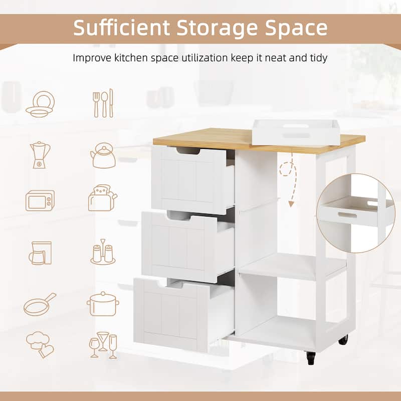 Futzca Kitchen Island Cart with 3 Open Shelves and 3 Drawers