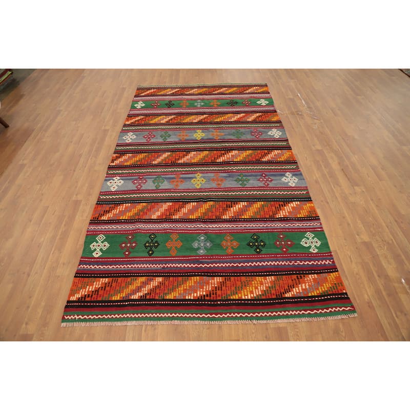 Hand Woven Oriental 100% Wool Carpet Southwestern Tribal Multi-Colored Kilim Area Rug - 9' 5'' X 5' 2''