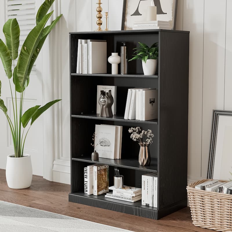 Doorless Wood Bookshelf Storage Cabinet Bookcase&Office Cabinet for Kitchen Bedroom Entryway Living Room Dinning Room - Black - 49" x 31" x 16"