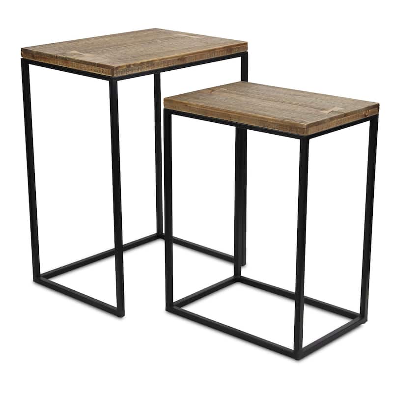 Set of 2 Black and Natural Wood Stacking Side Tables 24"