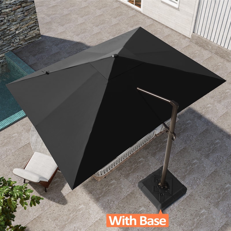Pellebant 10 x 13 FT Patio Cantilever Umbrella Outdoor Offset Umbrella with Base - Black