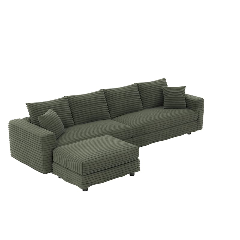 102.4" Corduroy Couch with Ottomans, 4 Seat Convertible Modular Sectional Sofa, Upholstered Couches with Pillows for Living Room