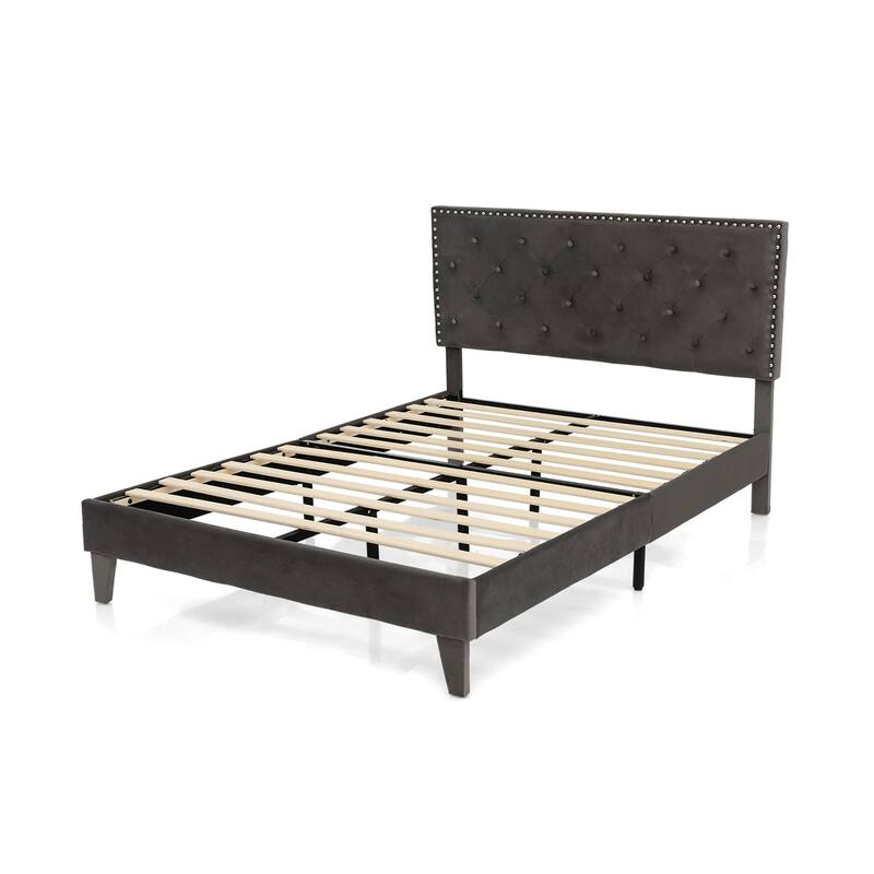 Costway Bed Frame Upholstered Platform Bed with Tufted Headboard