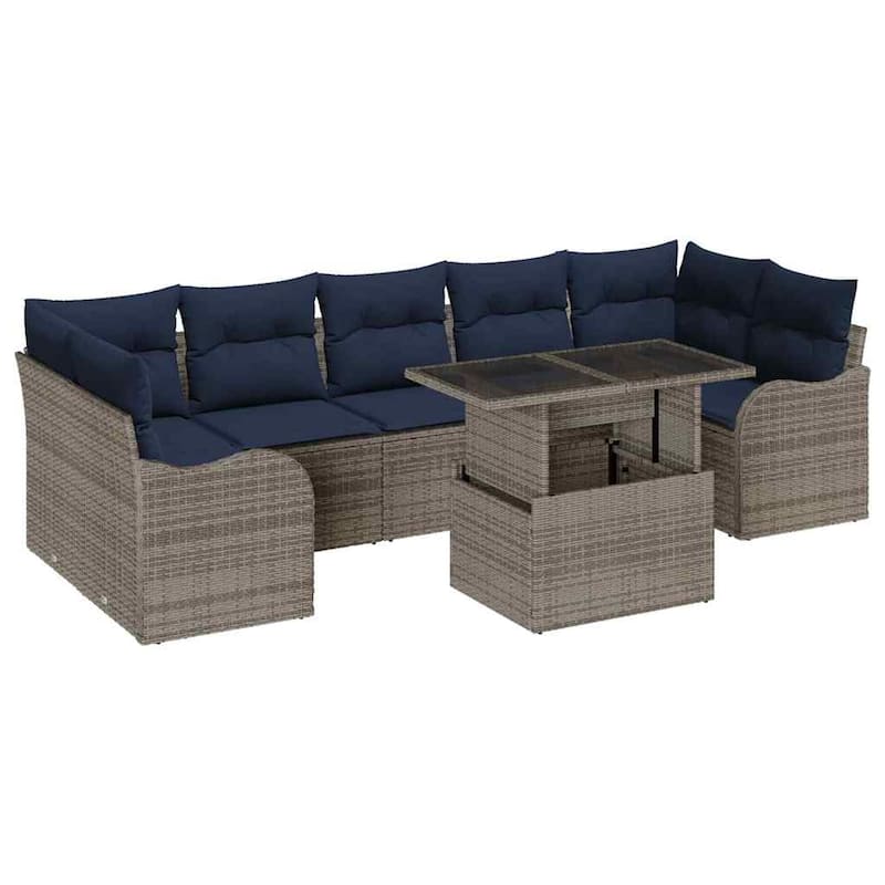 vidaXL 8/9 Garden Sofa Set with Cushions Black/Brown/Grey Poly Rattan - 113.8 x 48.2 x 27.2