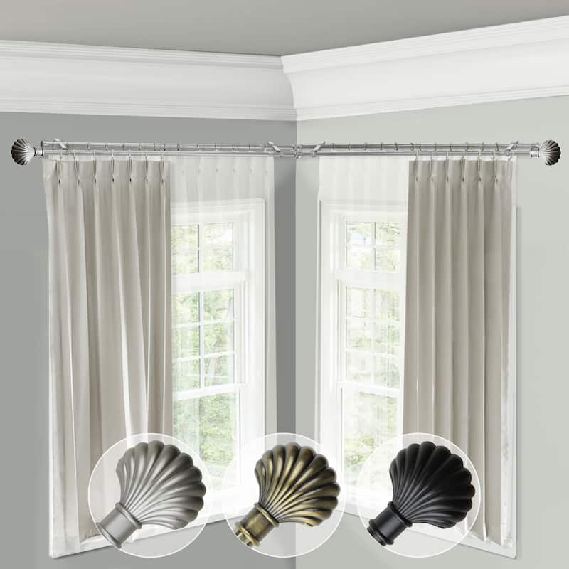 Corner Window Curtain Rod Double - Satin Nickel Adjustable Rod Set 28-48" - M