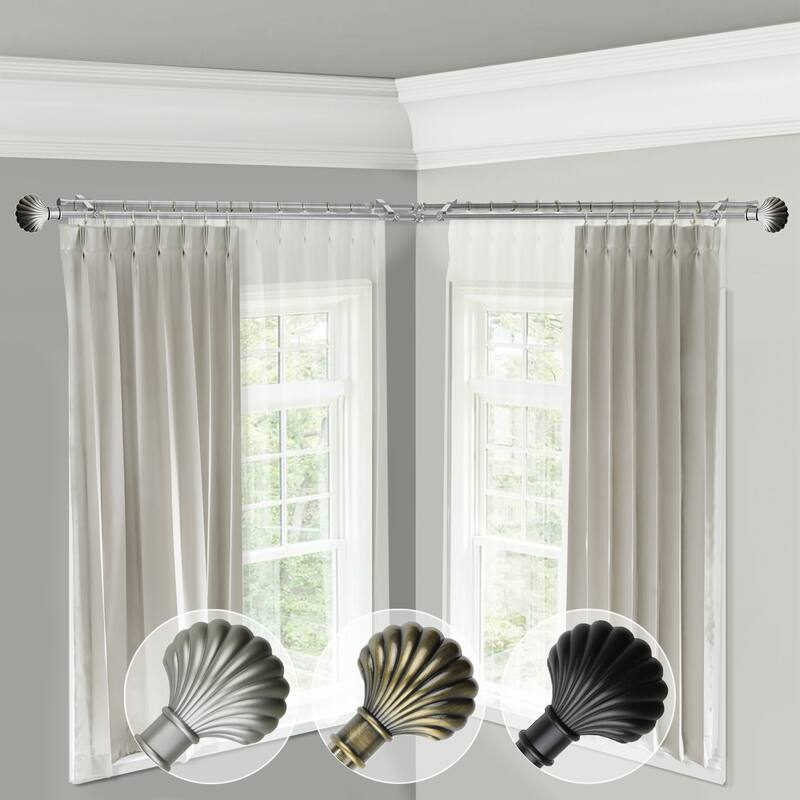 Corner Window Curtain Rod Double Rod Adjustable 120-170" Satin Nickel Finish - M