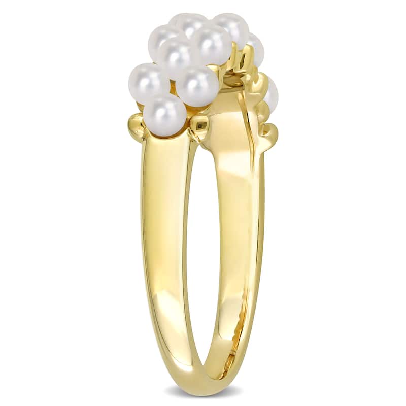 Miadora White Cultured Freshwater Pearl Semi-Eternity Ring in 14k Yellow Gold