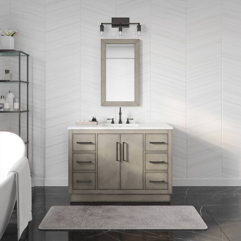 Hugo 30 In. Marble Countertop Vanity in Grey Oak with Mirror