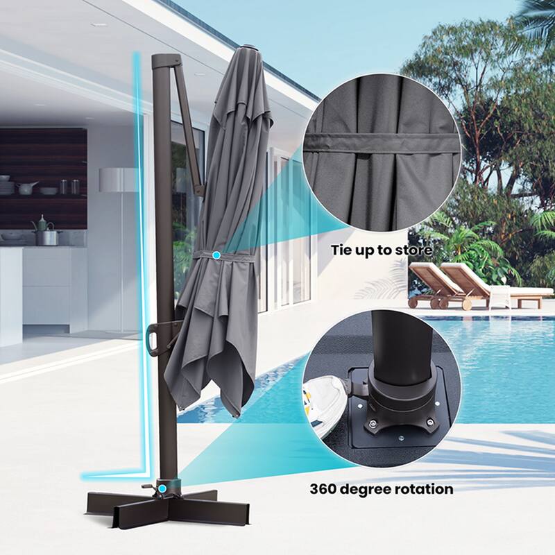 10x13FT Patio Cantilever Umbrella Outdoor Offset Umbrella 360-Degree Rotation with No Base