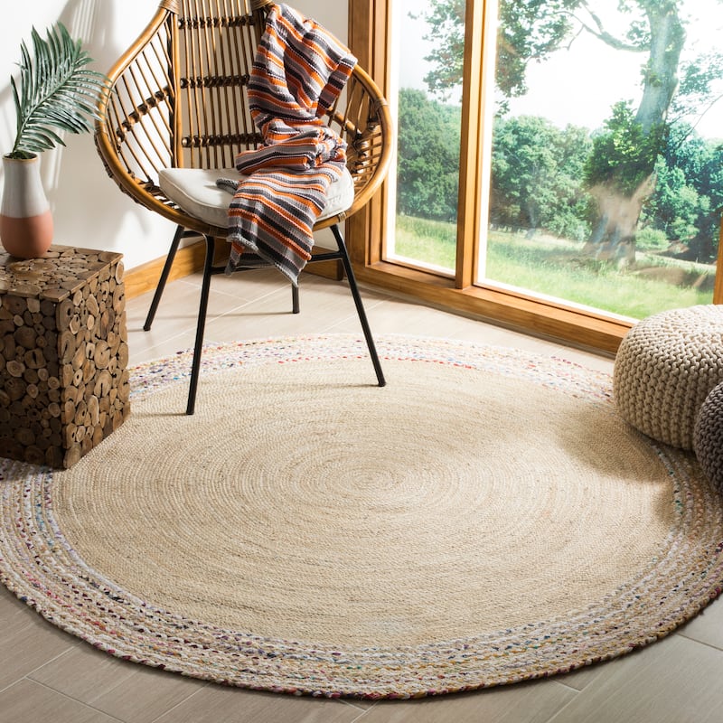 SAFAVIEH Handmade Cape Cod Sonica Coastal Jute Rug - 8' Round - Ivory/Light Beige