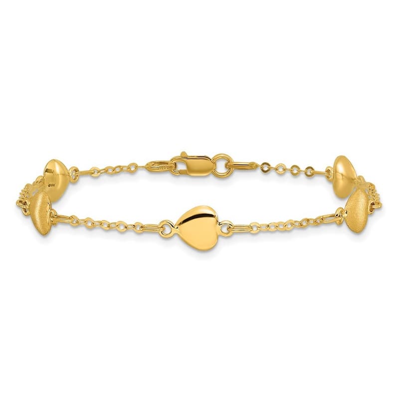 Curata 14k Brushed and Polished Love Hearts Bracelet 7 Inch