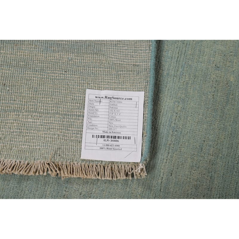 Light Blue Gabbeh Oriental Foyer Rug Bedroom Hand-Knotted Wool Carpet - 3'4"x 5'0"