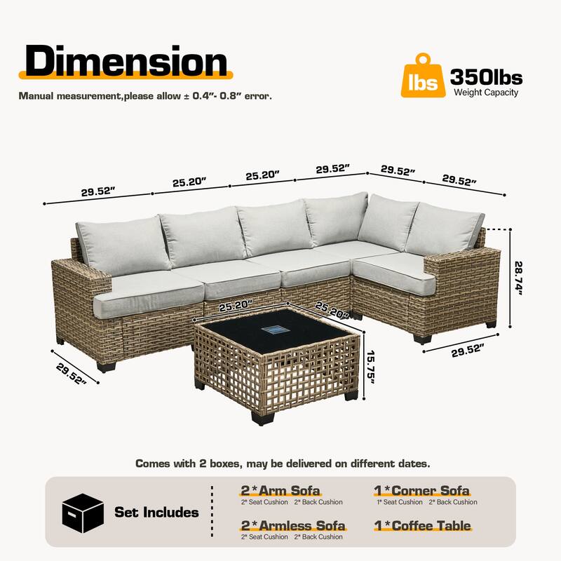 HOOOWOOO 6-piece Patio Furniture Conversation Set with Coffee Table