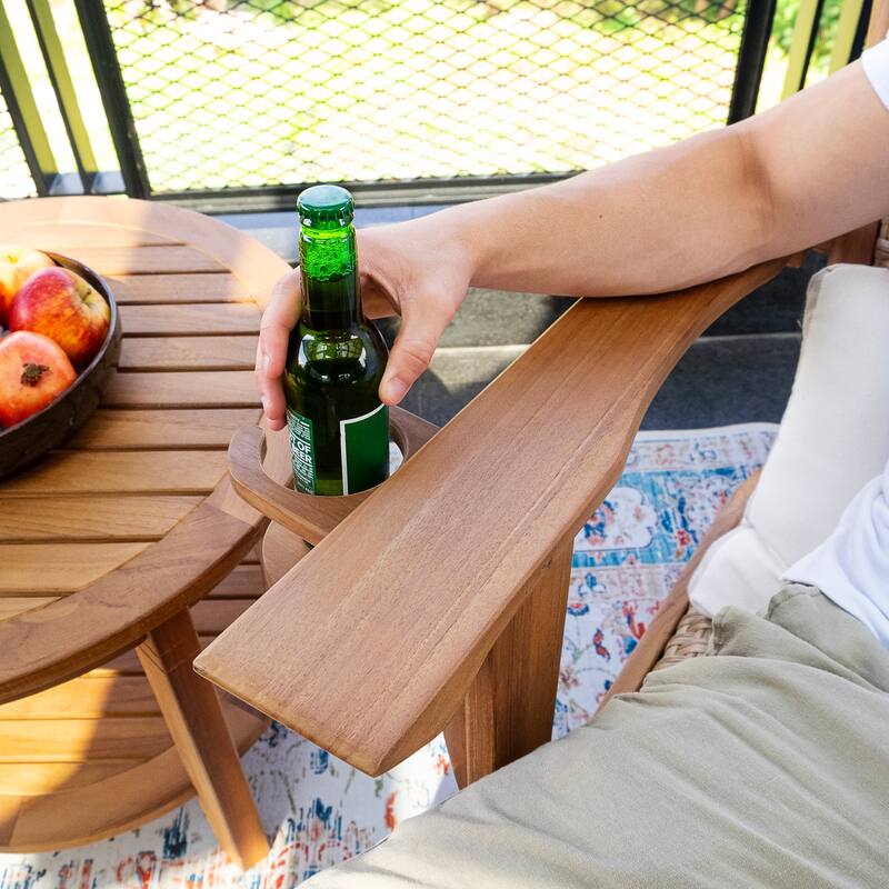 Cambridge Casual Camden Teak Patio Adirondack Chair Set with Padded Woven Seat - FREE Patio Cover