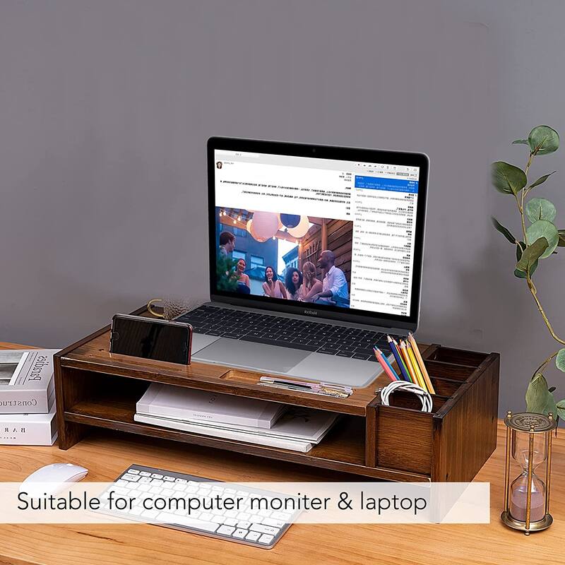 Wood Computer Monitor Stand Desktop Organizer with Drawer