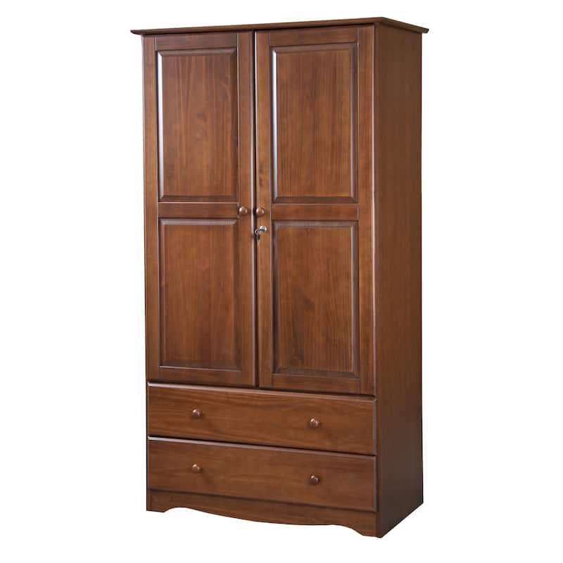 Palace Imports 100% Solid Wood Smart Wardrobe Armoire with 2 Drawers, Metal or Wooden Knobs