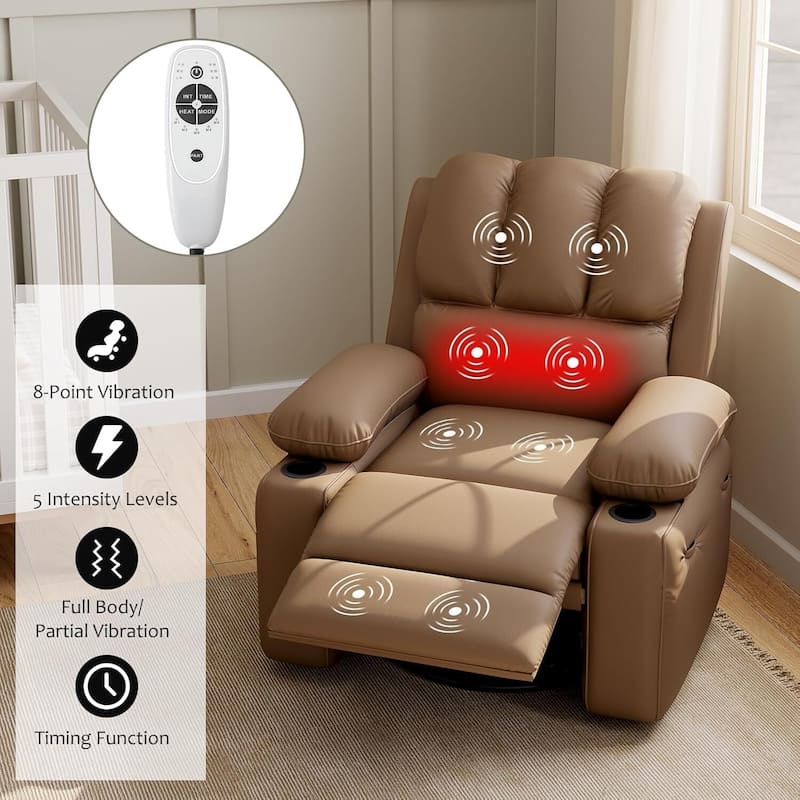 22" Electric Swivel Recliner Chair, Rocking Sofa Chair with Massage