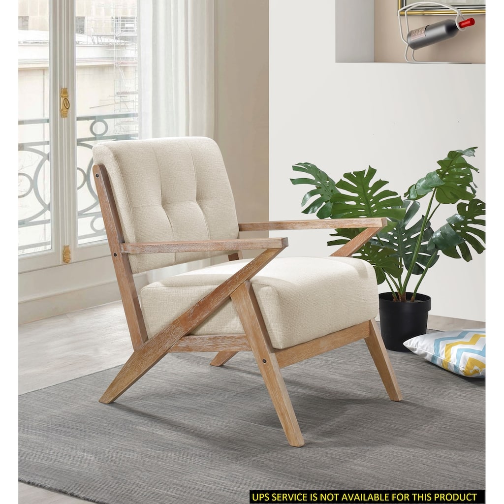 Modern Tufted Back Accent Chair, Sand Fabric Upholstery, Antique Finish