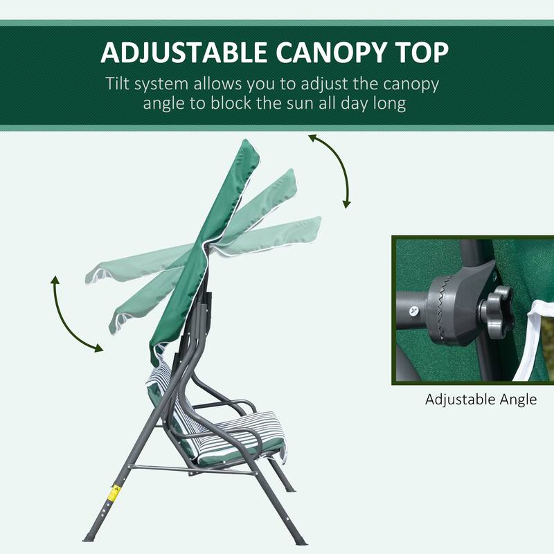 Outsunny 3-Person Porch Swing with Canopy, Patio Swing Chair, Outdoor Canopy Swing Bench with Adjustable Shade, Cushion