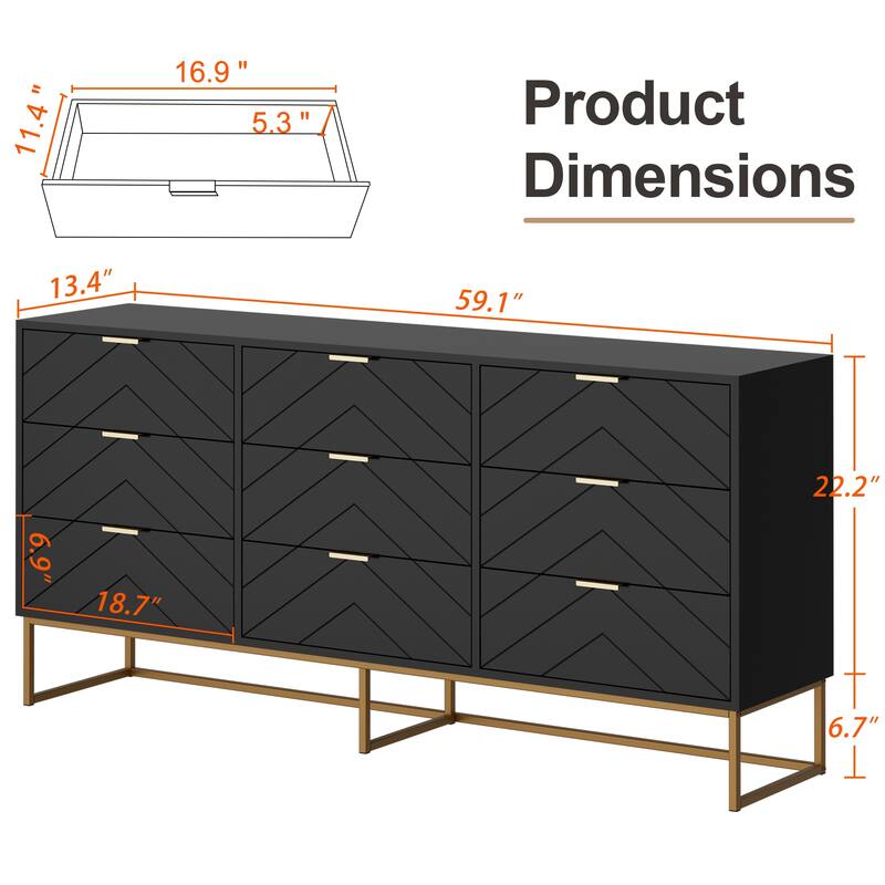 9 Drawer Chest Of Dresser Storage Tower Cabinet Bedroom Organizer Living Room