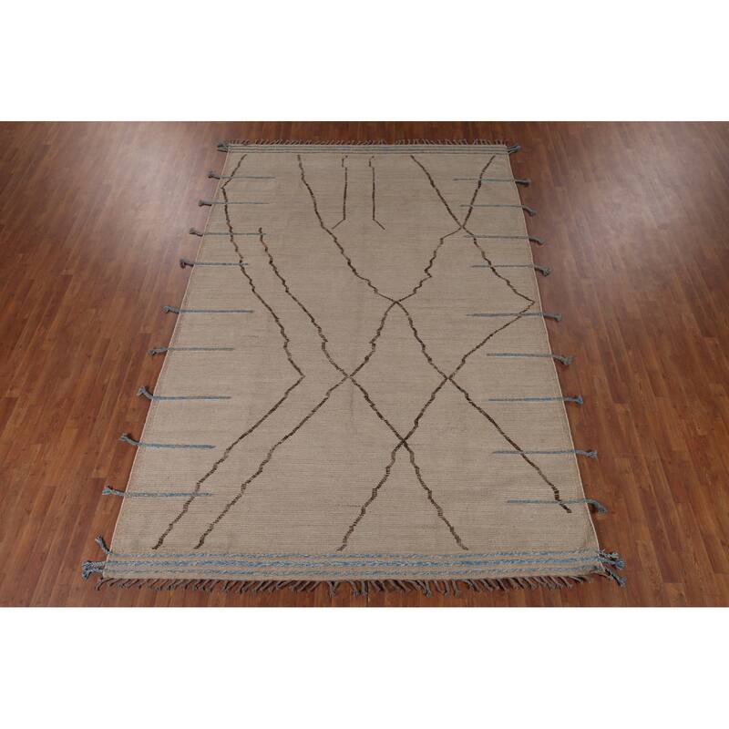 Earth Tone Moroccan Modern Rug Hand-Knotted Contemporary Wool Carpet - 7'9"x 11'8"