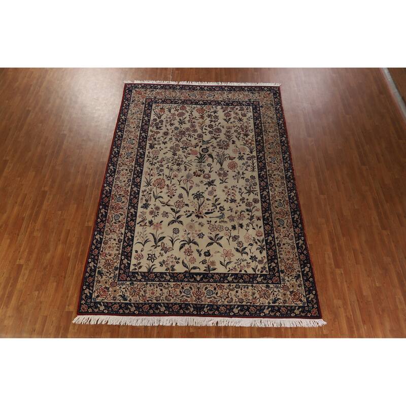 Hand Knotted Oriental 100% Wool Carpet Traditional All-Over Beige & Ivories Isfahan Area Rug - 12' 0'' X 8' 3''