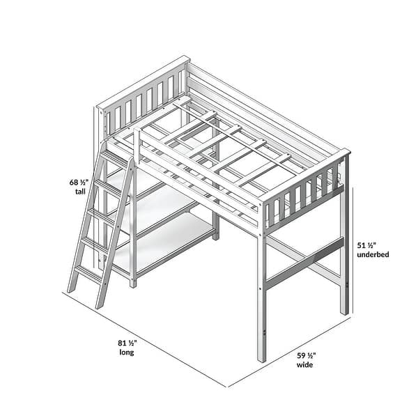 Max and Lily Twin Size High Loft Bed with Bookcase