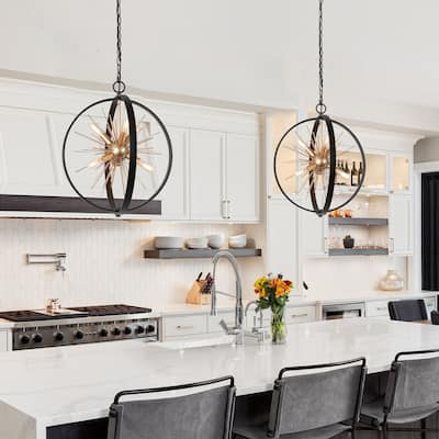 Modern 6-Light Sphere Sputnik Chandelier Tinka Farmhouse Black Gold Lantern Island Pendant Lights - D18"x H20.5"