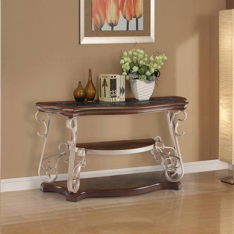 Rectangular Coffee Table With Marble Table Top, Metal Legs Modern Sleek Cocktail Table, Mid Century Sofa Table