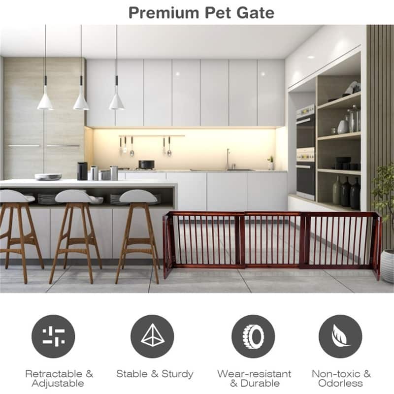 Wooden Pet Gate 3 Panels,Freestanding Length Adjustable - 80" x 22" x 0.8" (L x W x H)