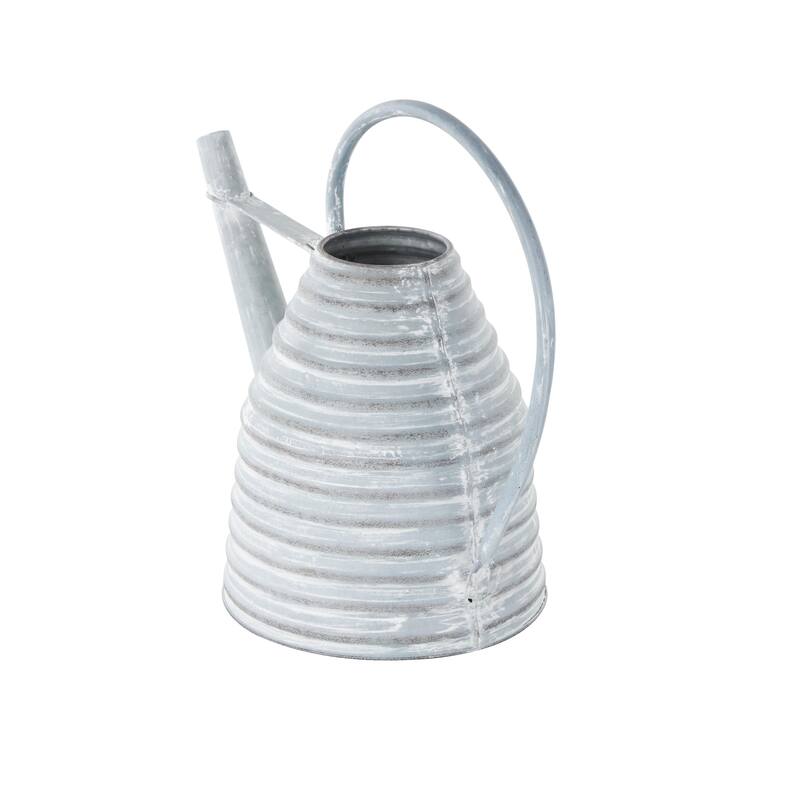 Metal Watering Can Beehive Shaped Watering Can Indoor Outdoor Planter with Large Loop Handle - Gray or Cream - Roche River Decor