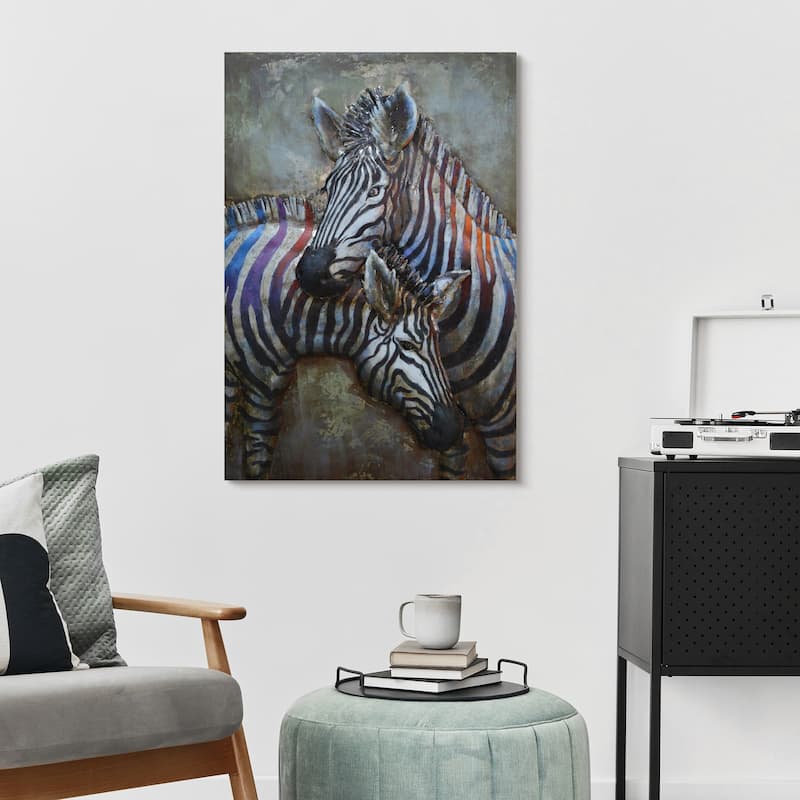 "Zebras" Mixed Media Iron Hand Painted Dimensional Wall Art