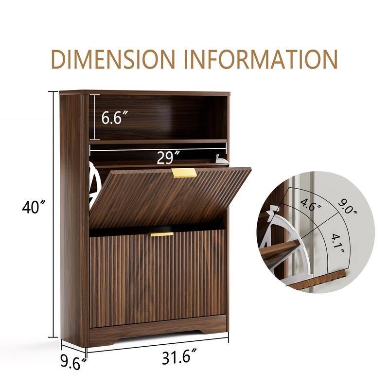40" Tall Shoe Cabinet Storage for Entryway, Free Standing Organizer with Two Hidden Flip Drawers