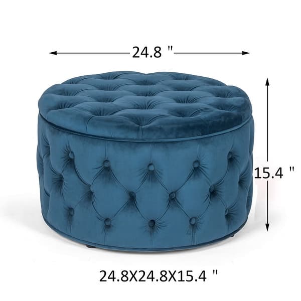 dimension image slide 6 of 9, Adeco Round Storage Ottoman Button Tufted Footrest Stool Bench
