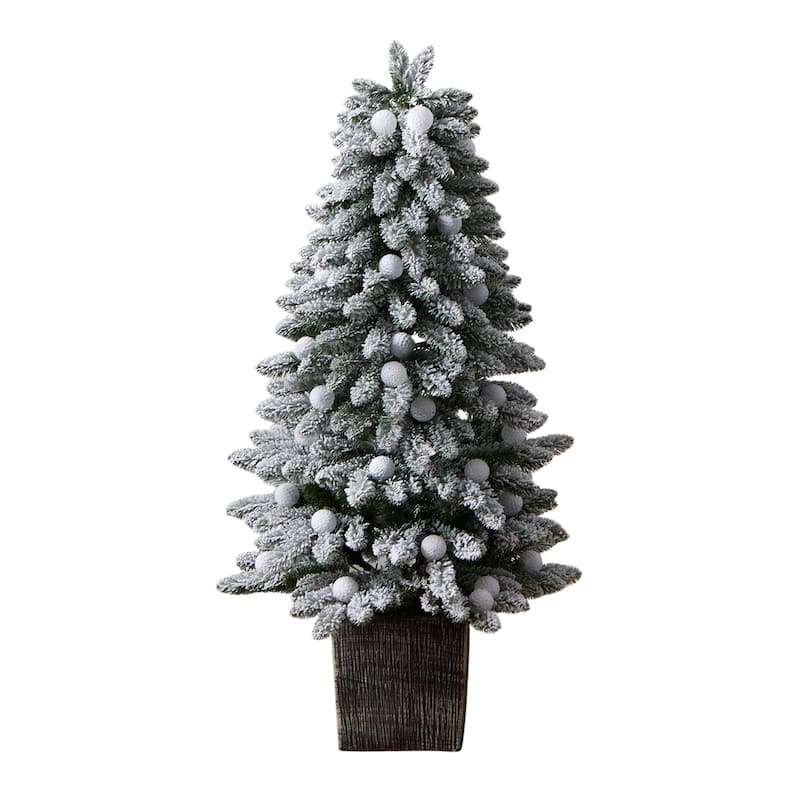 4Ft Pre-Lit Artificial Christmas Tree with Globe Lights & Planter - Holiday Home Decor - Multicolor - 48