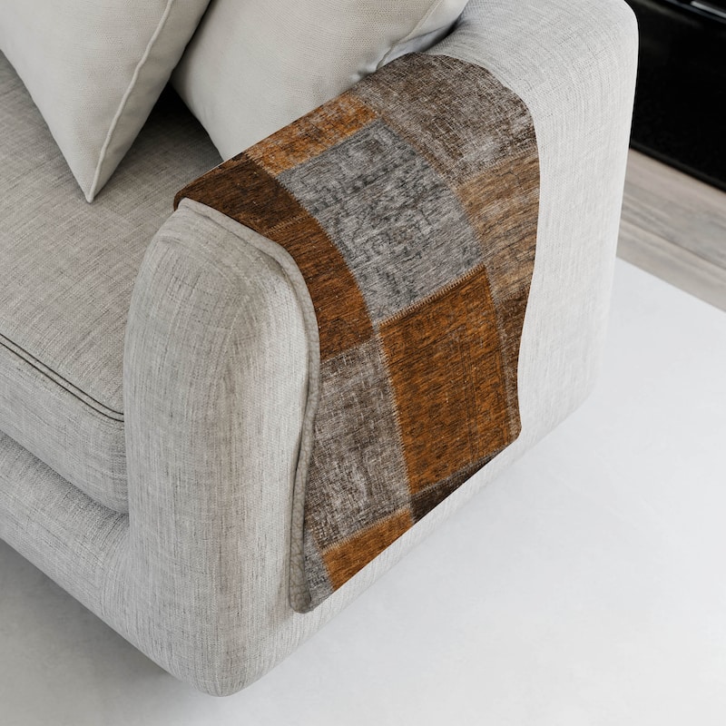 Premium Machine Washable Vintage Patchwork Sherpa Throw Blanket - Paprika - 4'2" x 5'10"