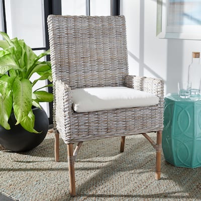 SAFAVIEH Nancy Coastal Rattan Accent Chair with Cushion - 18.5" W x 22.8" L x 38.2" H