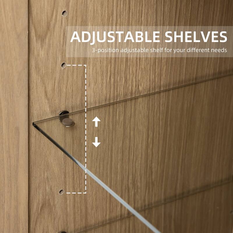Wood Bookshelf Storage Cabinet with 2 Glass Door and Adjustable Shelf for Kitchen Bedroom Entryway Living Room Dinning Room