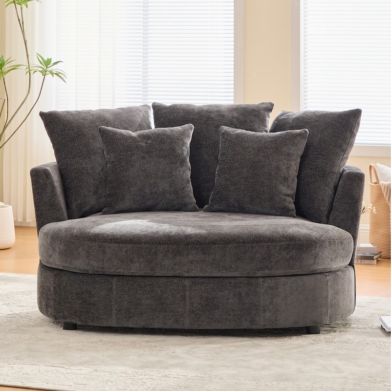 55" W Accent Barrel Chair,Modern Oversized Sofa Chair with 5 Pillows-No Rotation（Assembly required） - Charcoal