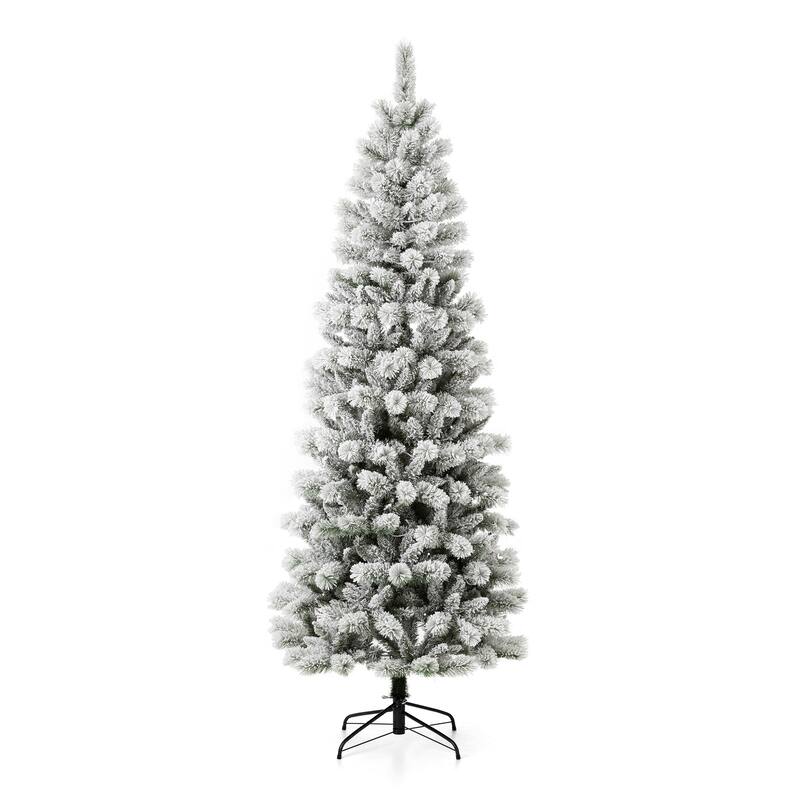 Glitzhome 6FT/7.5FT/9FT Warm White or Multi-Colored Pre-Lit Flocked Pine Artificial Christmas Tree