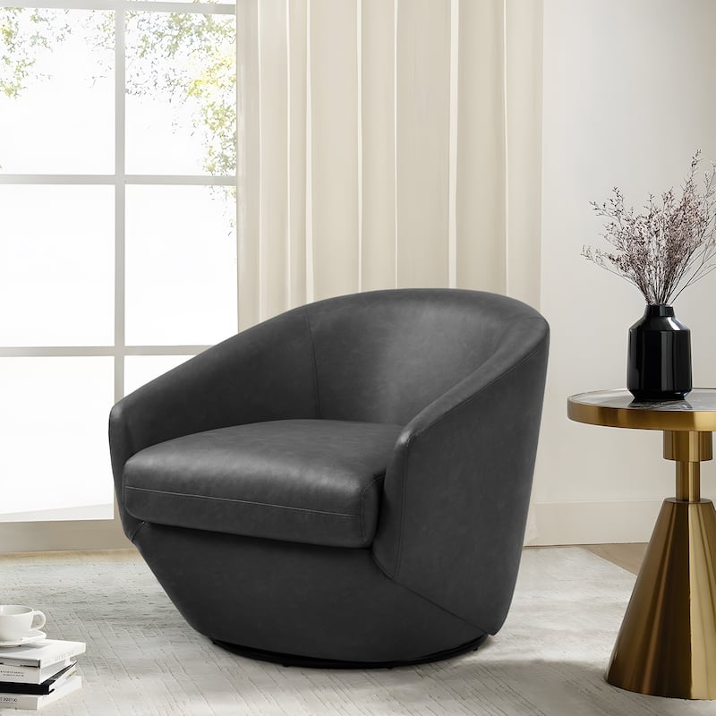 Vegan Leather Upholstered Swivel Barrel Accent Chair