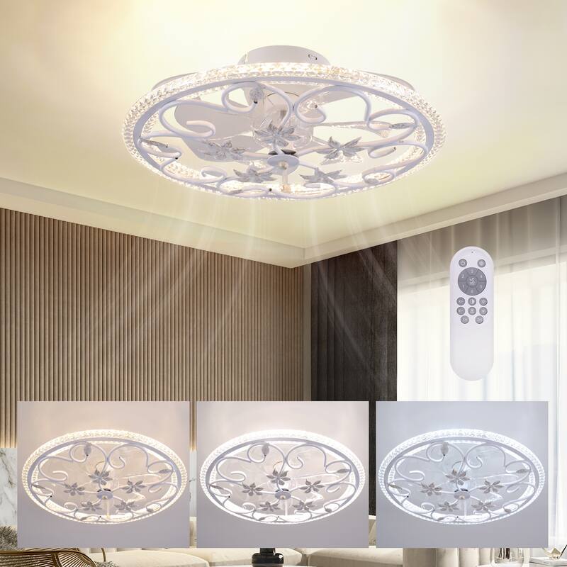 20 in. Flush Mount Caged Indoor Ceiling Fan with Dimmer LED Light and Reversible DC Motor