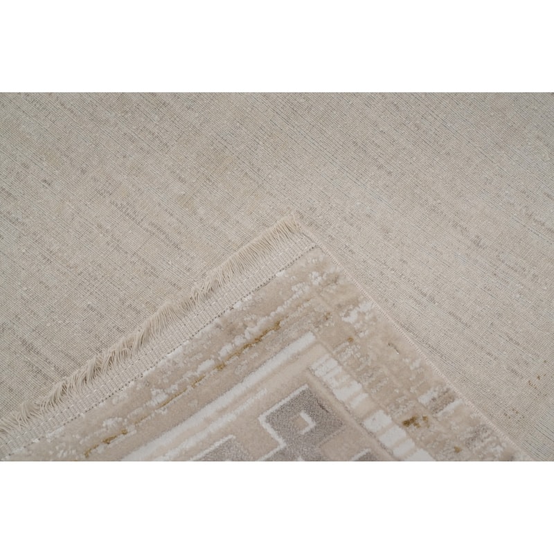 Machine Made Oriental Polyester Carpet Geometric Beige & Ivories Distressed Area Rug - 7' 5'' X 5' 2''