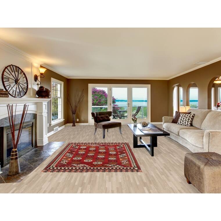 Red Kilim Qashqai Persian Vintage Rug Flatweave Oriental Wool Carpet - 5'2"x 7'6"