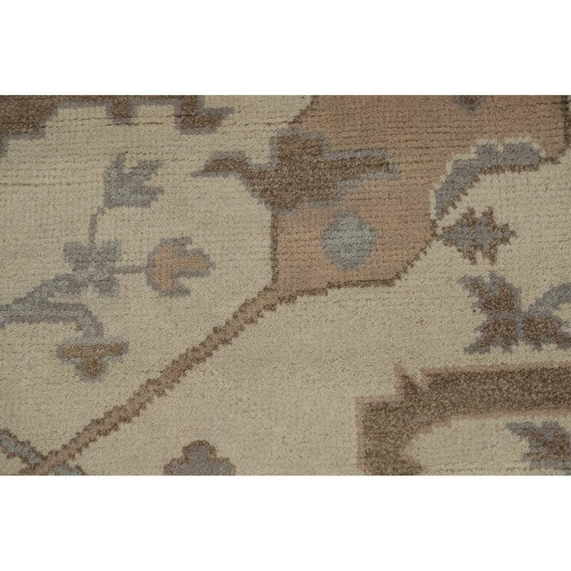 Beige Floral Oushak Indian Area Rug Hand-Knotted Wool Carpet - 8'1" x 9'10"