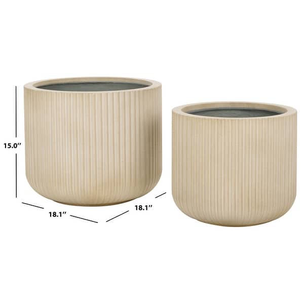 dimension image slide 1 of 4, SAFAVIEH Outdoor Lucca Cement Ficonstone Planter Pot (Set of 2) - 18"W x 18"D x 15"H