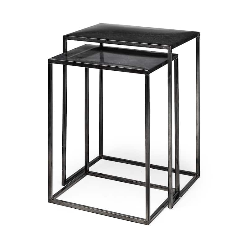 Kasey Galvanized Black Metal Nesting Accent Tables (Set of 2) - 17.7L x 12.6W x 24.4H - Black