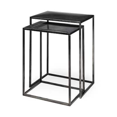 Kasey Galvanized Black Metal Nesting Accent Tables (Set of 2) - 17.7L x 12.6W x 24.4H