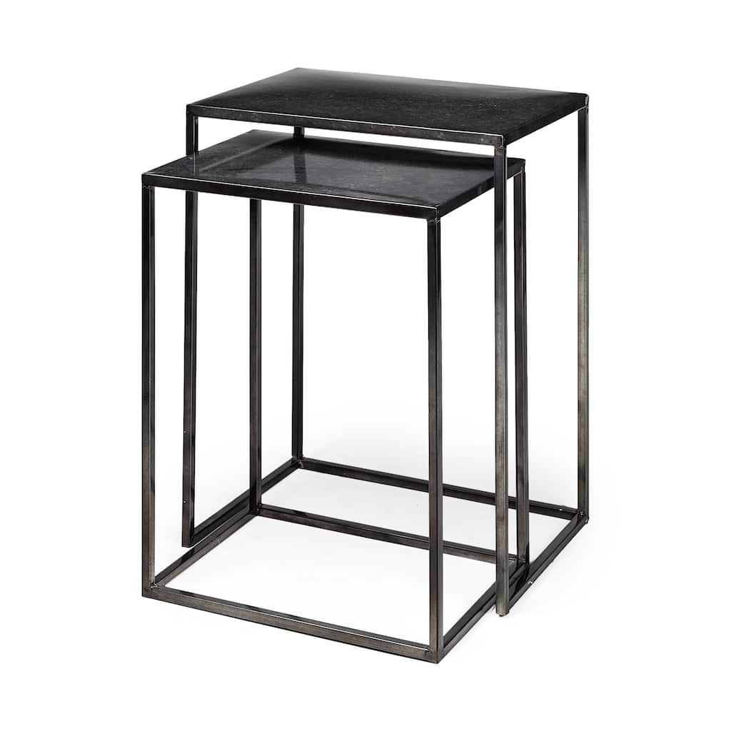 Kasey Galvanized Black Metal Nesting Accent Tables (Set of 2) - 17.7L x 12.6W x 24.4H